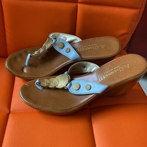 A.Gianetti Italian light blue sandals.Gold trim. Padded insole.Good condition.8